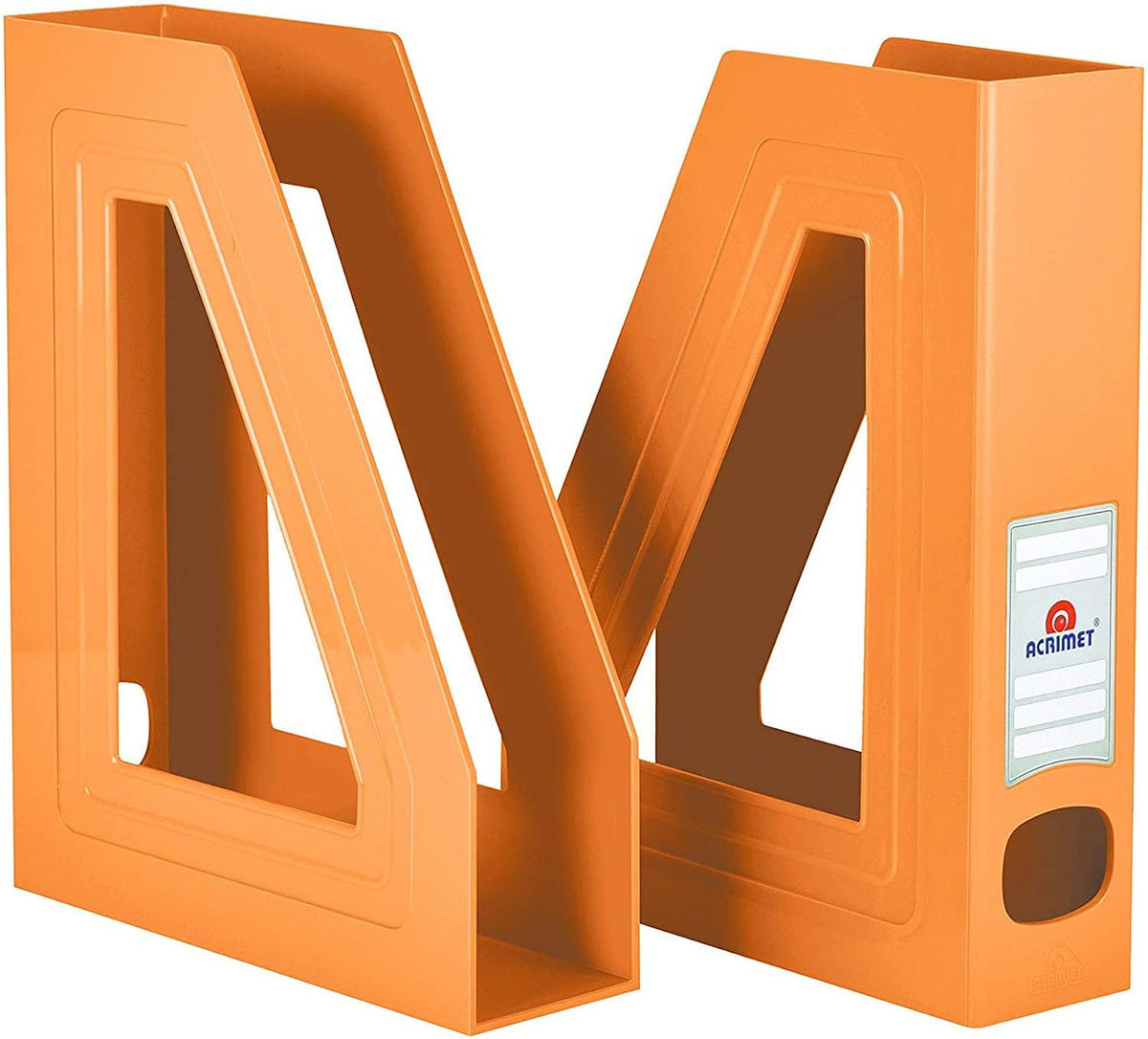 Acrimet Magazine File Holder, Vertical Desk Organizer, Orange, 2 Pack