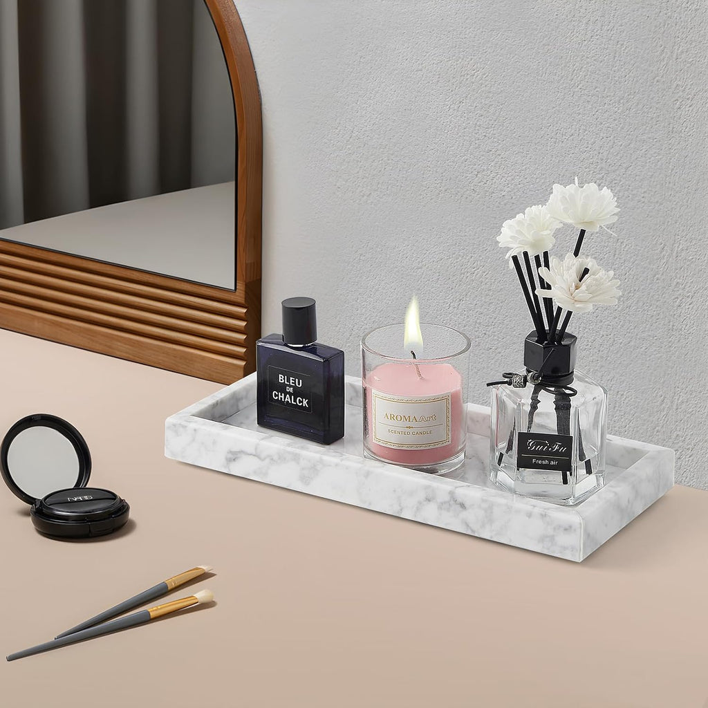 Real Natural Small Marble Tray for Bathroom, Vanity, Kitchen Counter