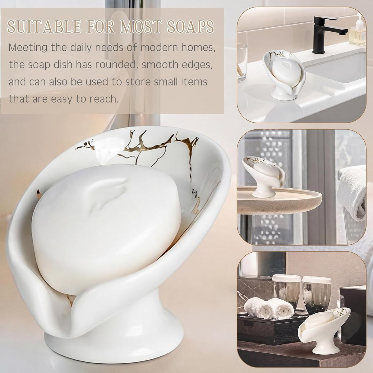 2 Pack Ceramic Soap Bar Holder Leaf Shaped Soap Dish, White