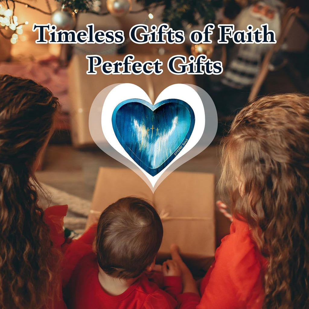 Heart Prayer Bowl with Cross,Prayer Bowll with Cards, Heart Prayer Bowl Wooden,With 24 Cards,Enhance Home Decor or Room Ambiance For Christian Congregation Gifts (C)