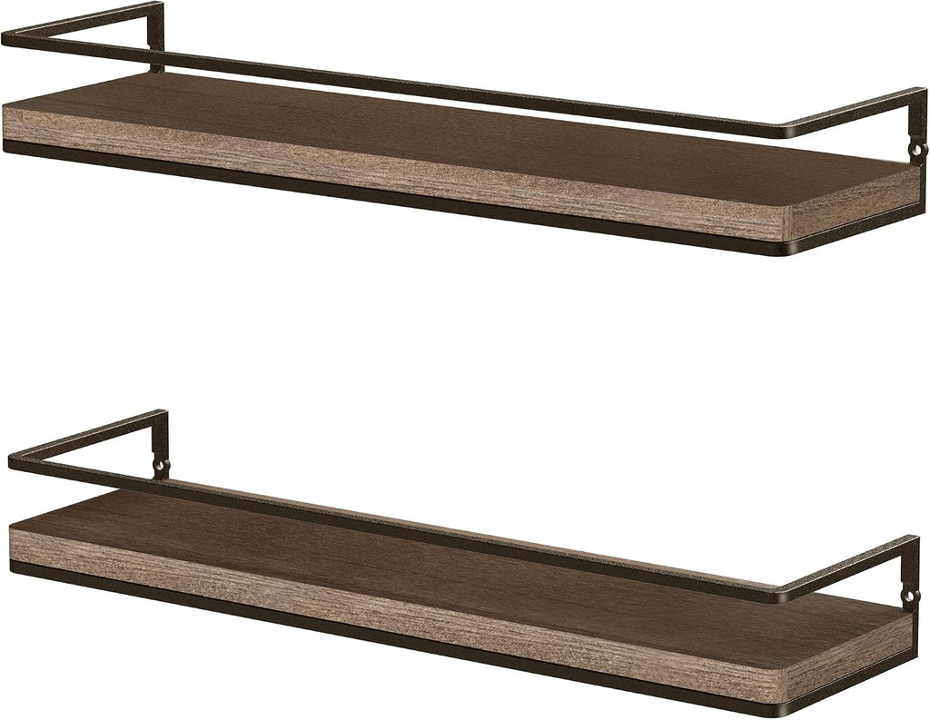 Meangood Walnut Floating Shelves for Wall, 17 inch Bathroom Shelf, Set of 2