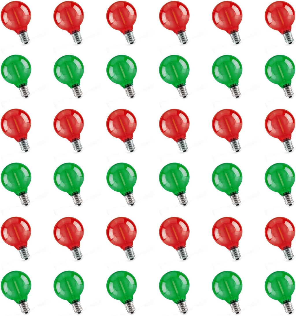 GvvooHome 36 Pack G40 Colored Light Bulbs, 1Watt LED Red and Green Bulbs