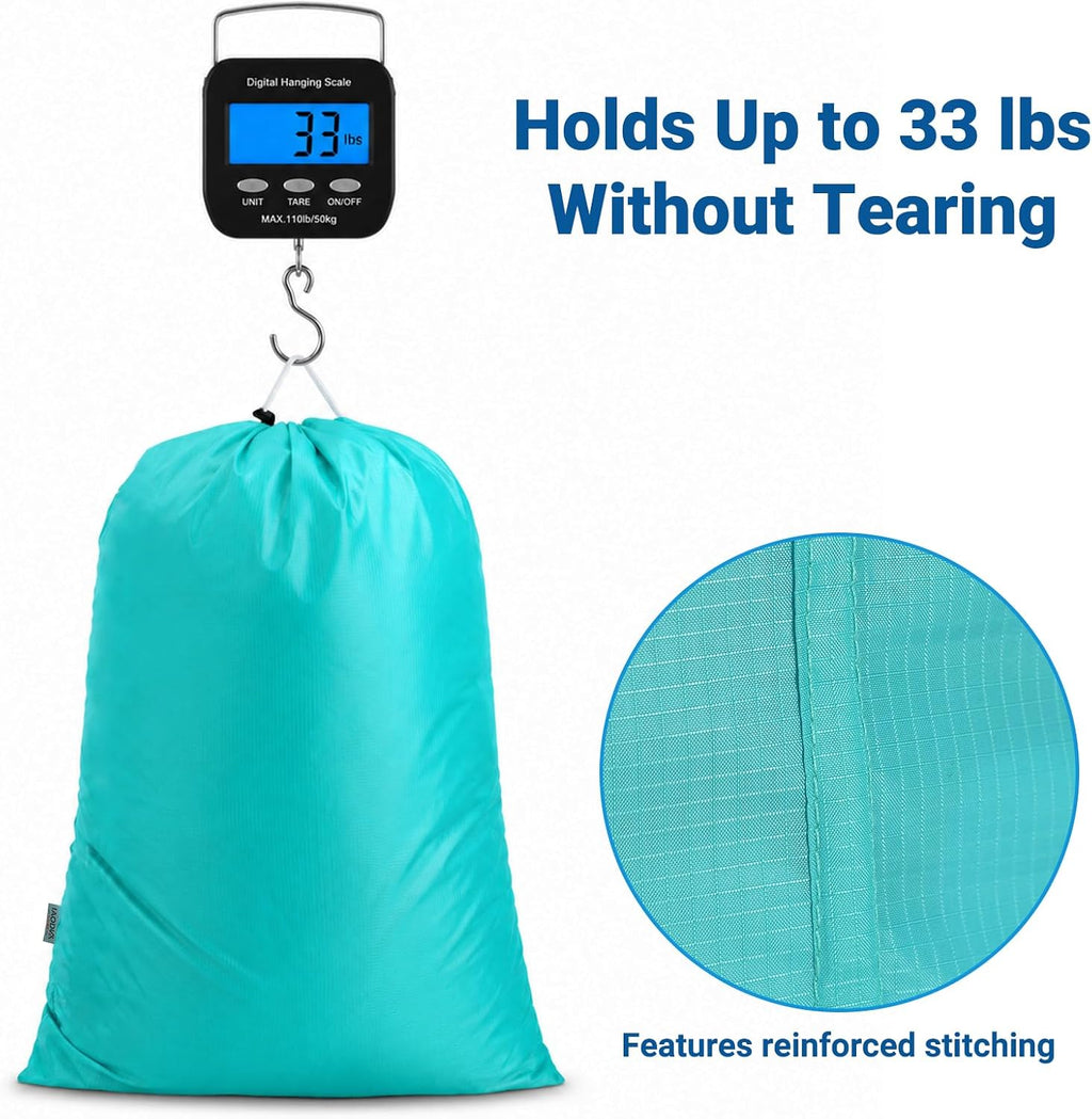 2 Pack XL Laundry Bags, Extra Heavy Duty Large Laundry Bag with Drawstring Closure, Machine Washable Clothes Organizer for Hamper, College Dorm, Travel (Blue + Green, X-Large)