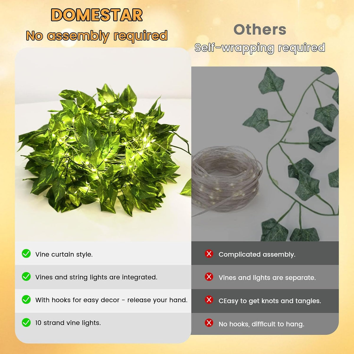 DomeStar Vines with Light for Bedroom, 300 LED Fairy Lights with Vines