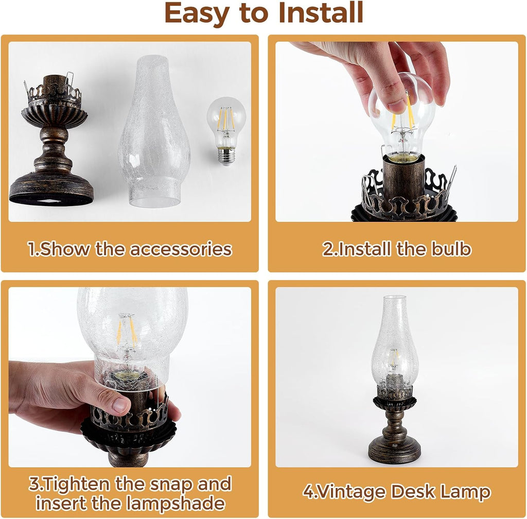 Vintage Rechargeable Table Lamp, Cordless Oil Lamp Style, 1 Pack