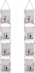 4x6 Distressed White Hanging Collage Picture Frames Set of 2, 8 Openings Collage Photo Frames Rustic Wooden Real Glass Vertical Hanging（Distressed White）