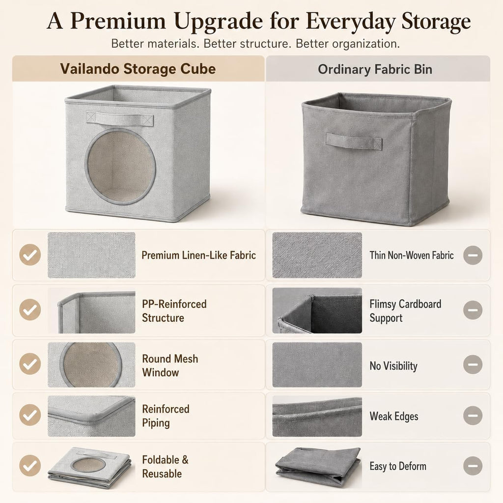Fabric Storage Cubes with Mesh Window, 13'' Cube Storage Bin, Gray, 4 Pack