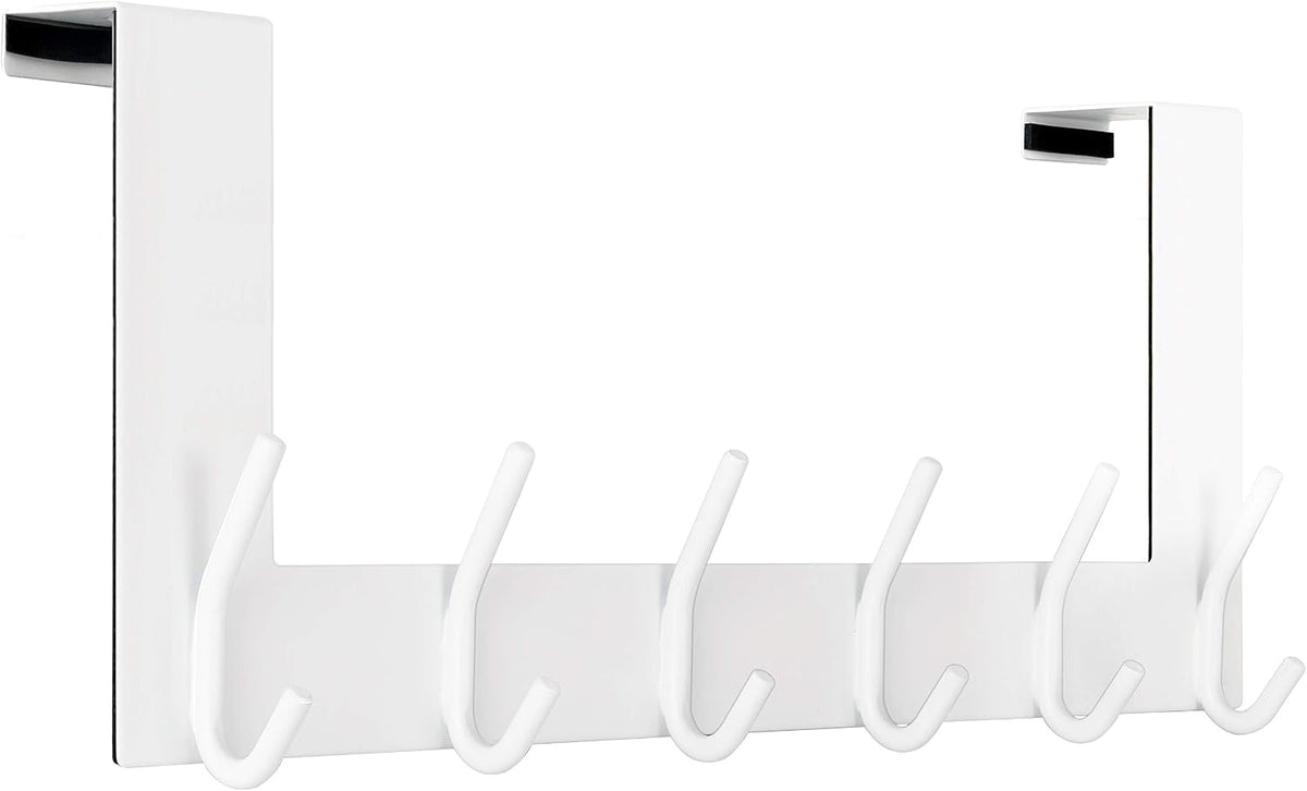 WEBI Over The Door Hooks:Door Hanger Over The Door Towel Rack,Door Coat Towel Hanger Door Coat Rack 6 Hooks for Hanging Clothes,Jacket,Hats,Bathroom,White