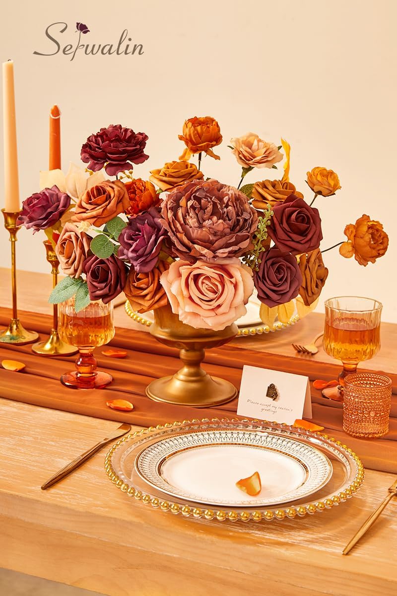 Serwalin 2PCS Artificial Flowers Orange Marigold Fall Flowers for Wedding