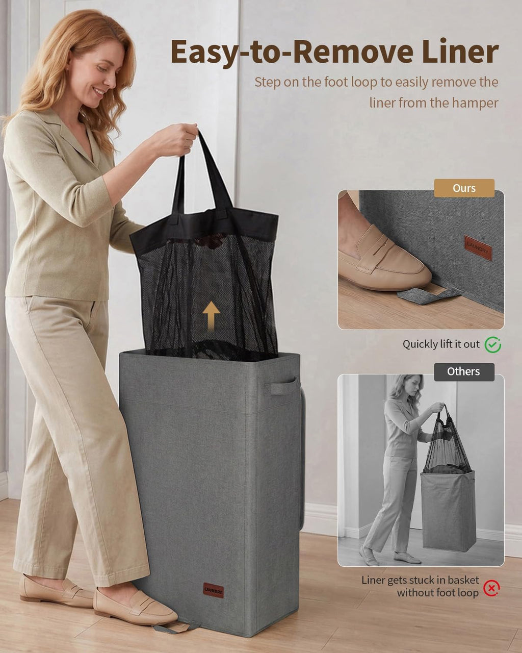 85L Laundry Hamper with Lid, Tall Dirty Clothes Hamper, Grey