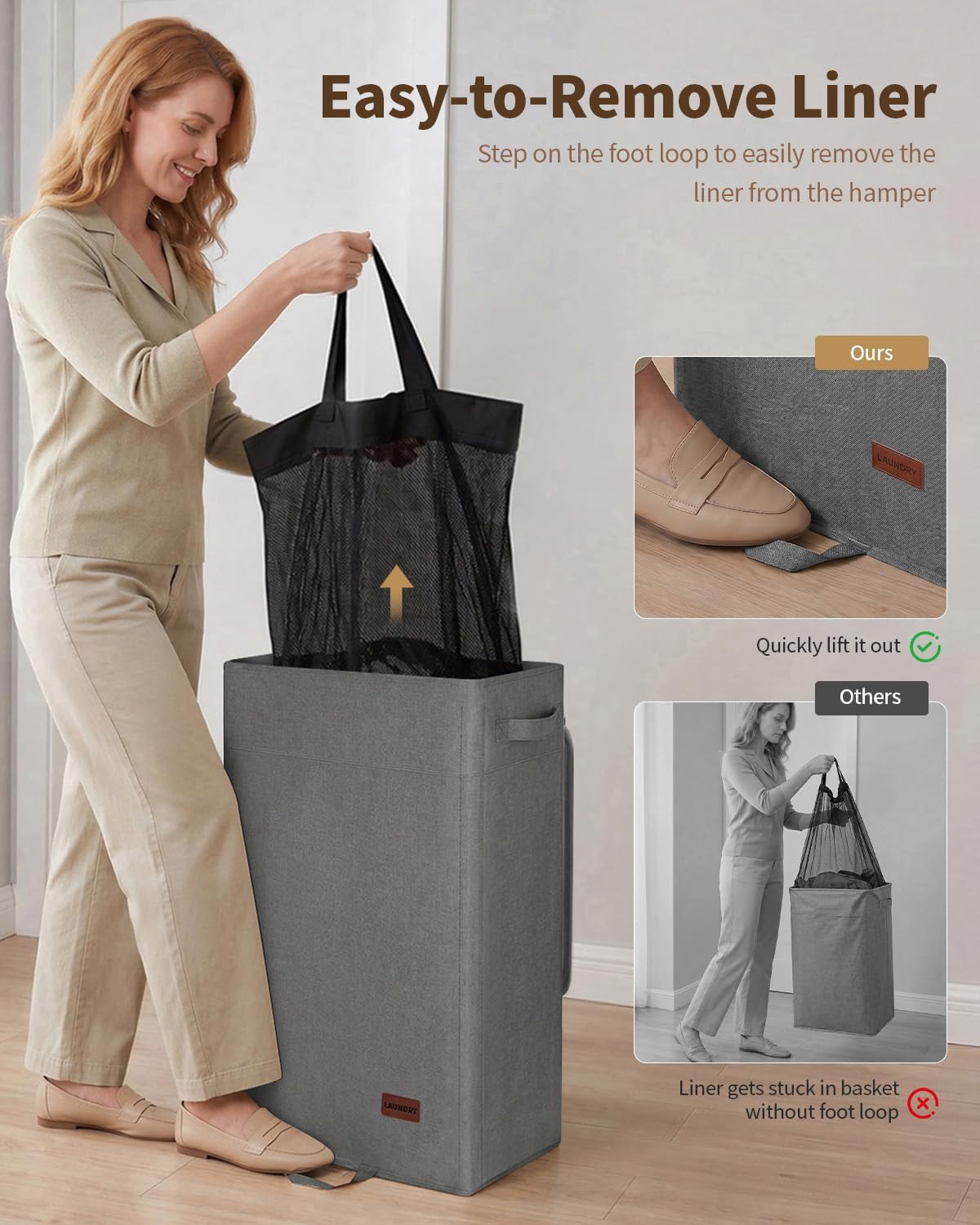 85L Laundry Hamper with Lid, Tall Dirty Clothes Hamper, Grey
