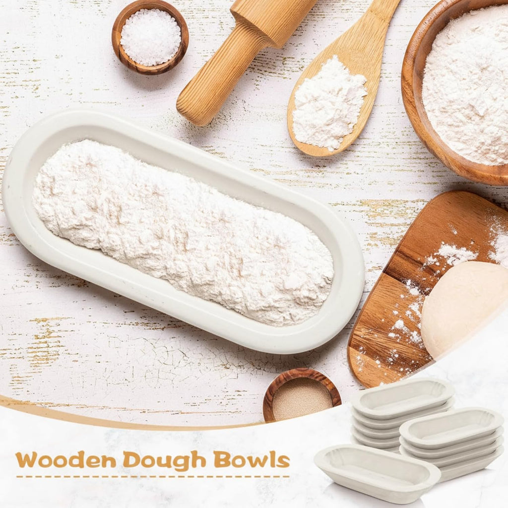 Nuogo 10 Pack 12.5 Inches Wooden Dough Bowls Bulk Rustic Bowls, White