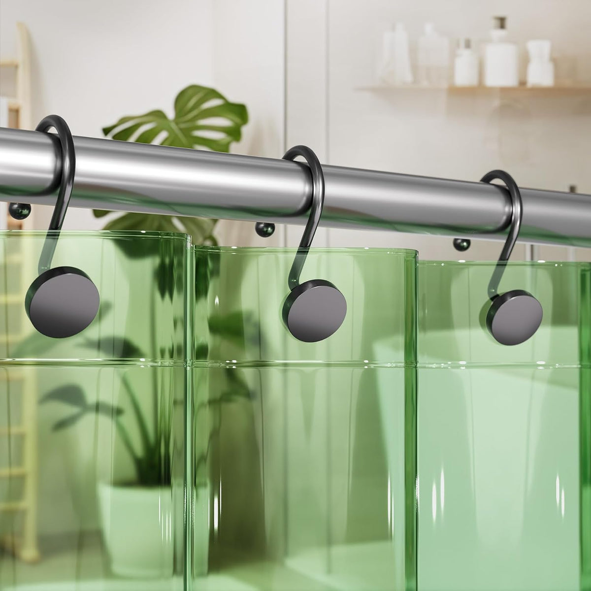 AmazerBath Shower Curtain Hooks, Shower Curtain Rings Heavy Duty Modern Decorative Black Shower Curtain Hooks Rust Proof Smooth Glide Shower Hooks for Shower Curtain Liner Shower Rod Hook, 12Pcs