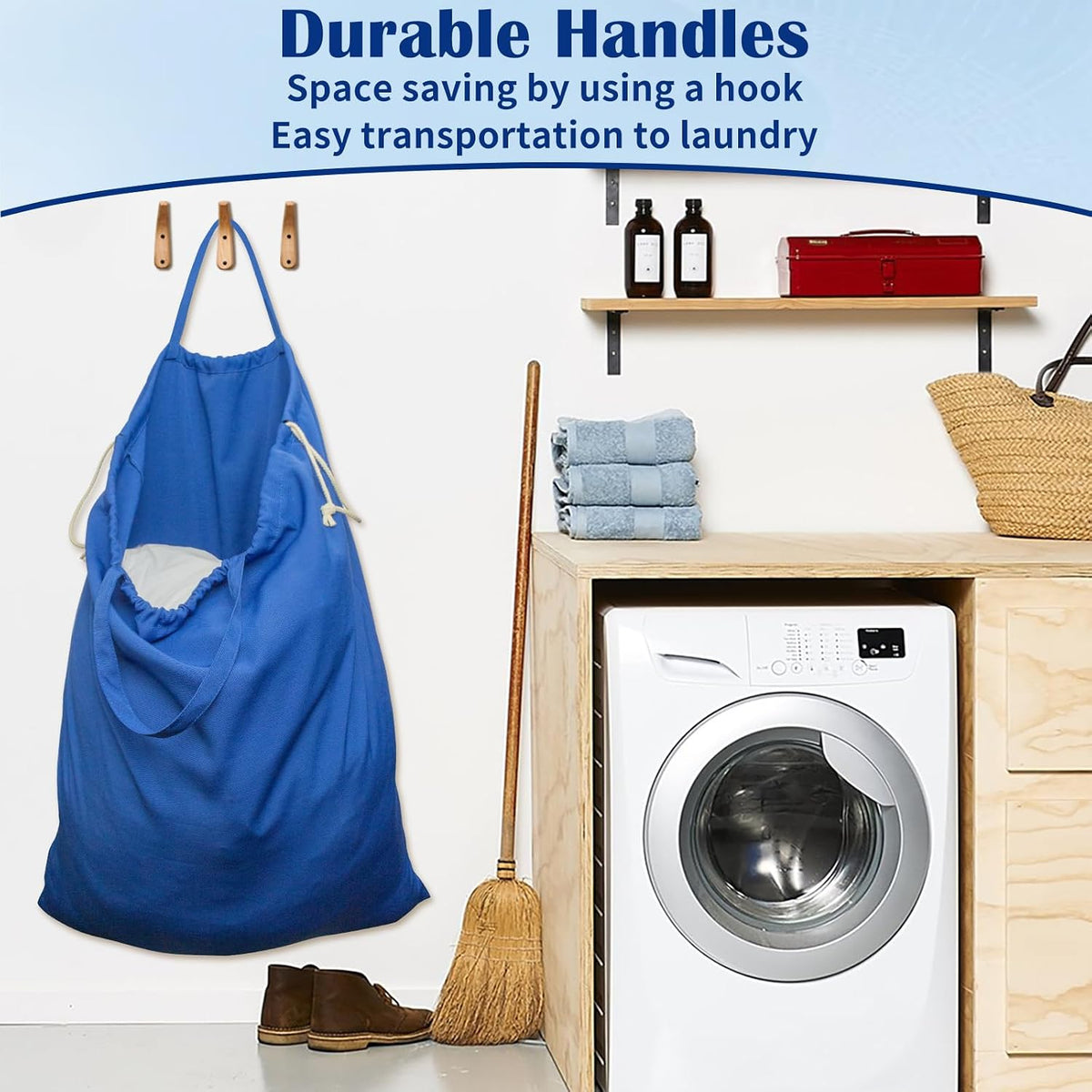 Laundry Bag with Handles & Drawstring Closure, 27.6"Wx35"H Blue, 1Pack