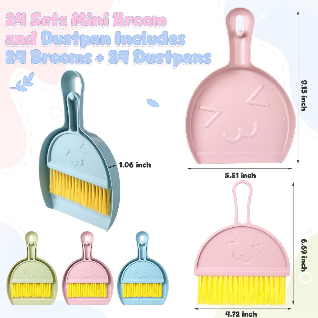 LemonRoad 24 Pack Nesting Mini Broom and Dustpan Set with Handle