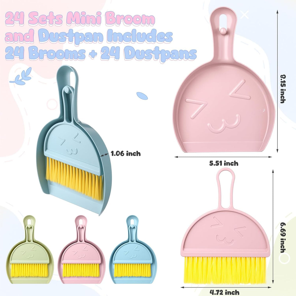 LemonRoad 24 Pack Nesting Mini Broom and Dustpan Set with Handle