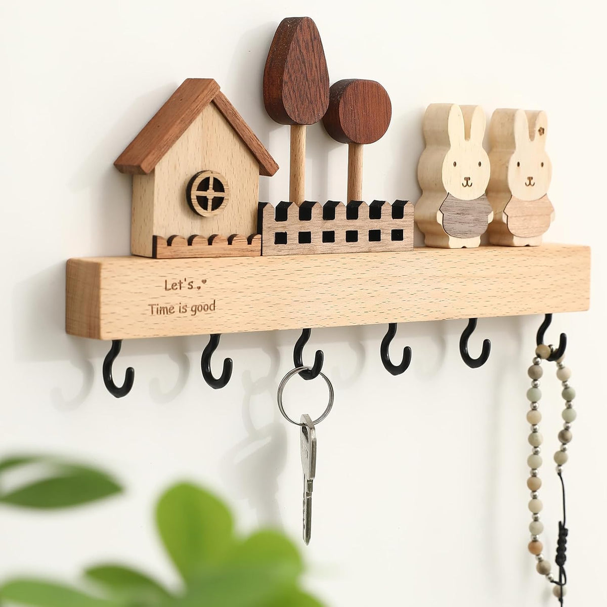 Key Holder with Shelf for Wall, Key Organizer Wall Mount with Hooks, Rustic Wooden Home Decoration for Entryway, Living Room, Bedroom, Cute Key Holder with Shelf.