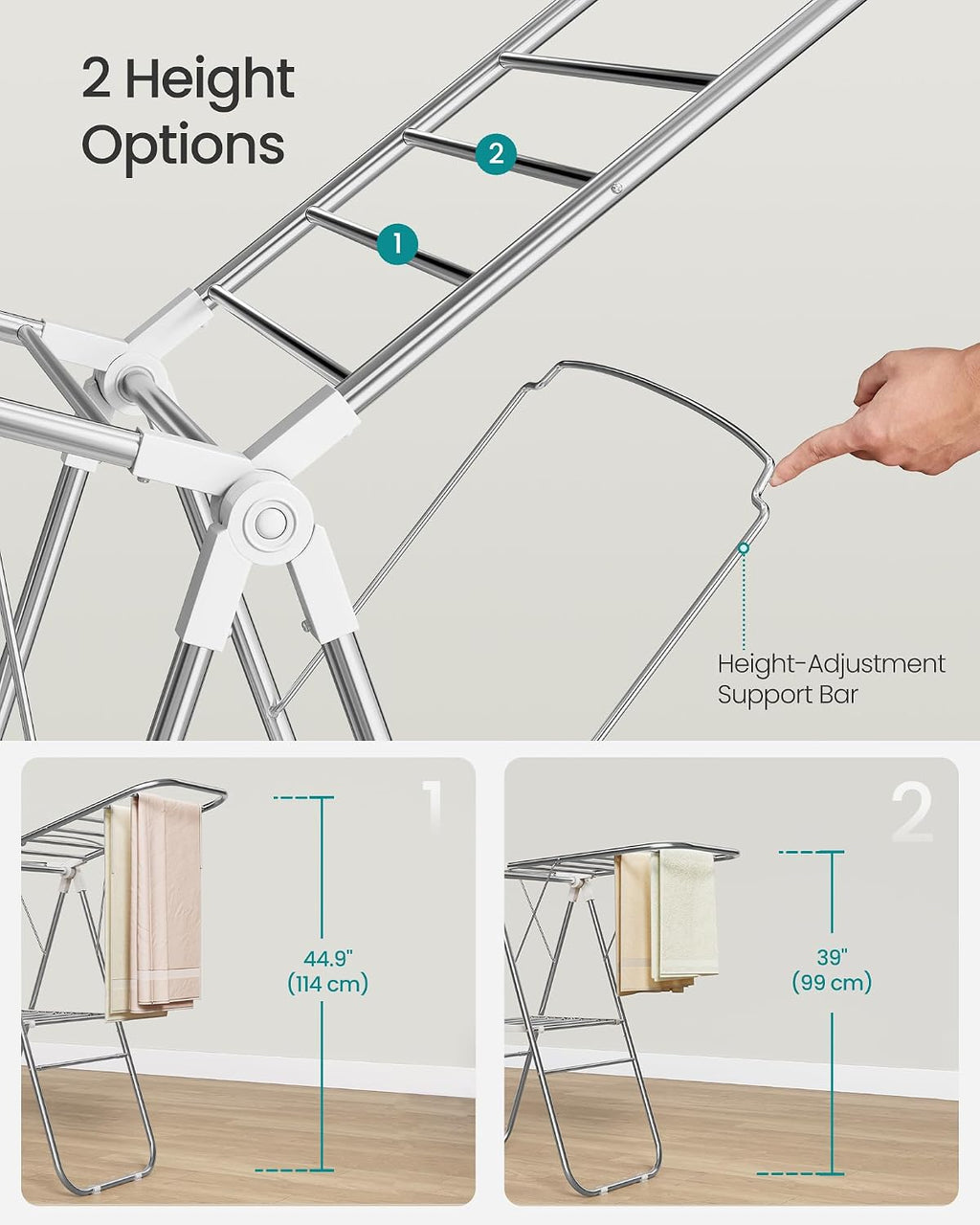 SONGMICS Clothes Drying Rack, Foldable Metal Airer, 19.3 x 51.2 x 39.4 in