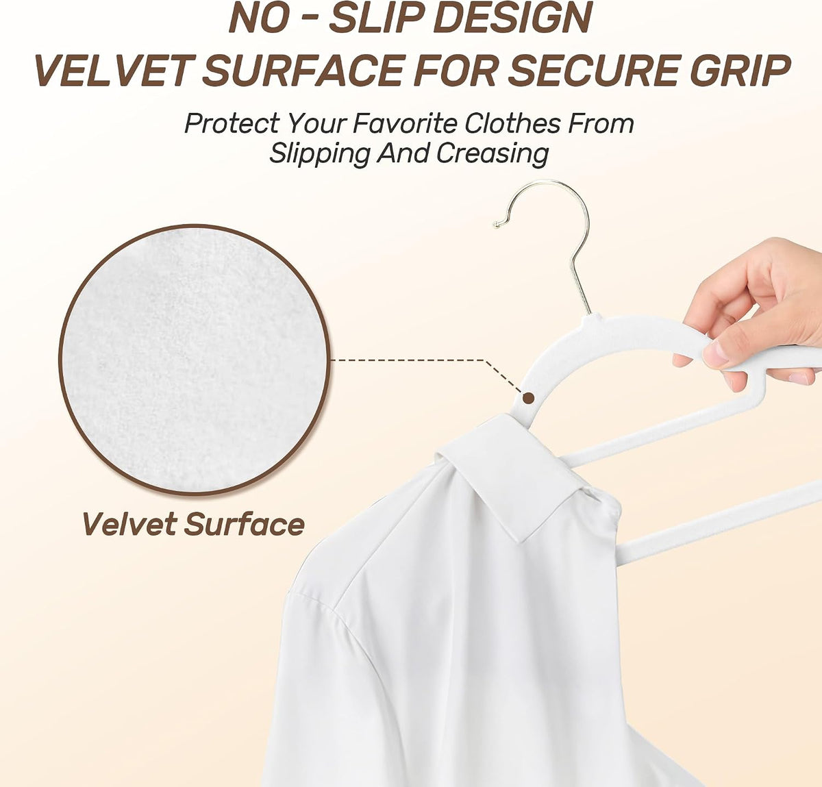 Velvet Hangers 30 Pack with Gold Hooks, Non-Slip Felt Clothes Hangers White