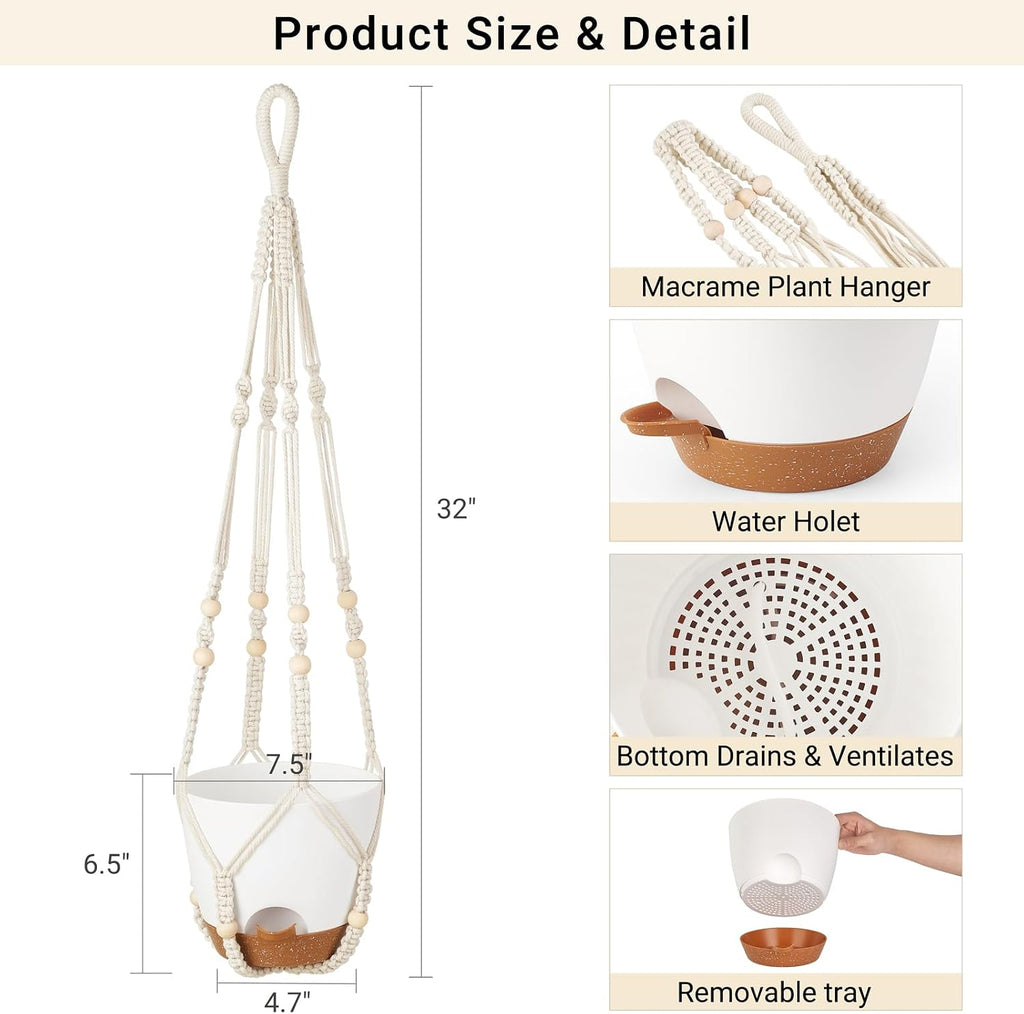 Mkono 7.5 Inch Hanging Planters for Indoor Plants, Macrame Plant Hanger 2Pc