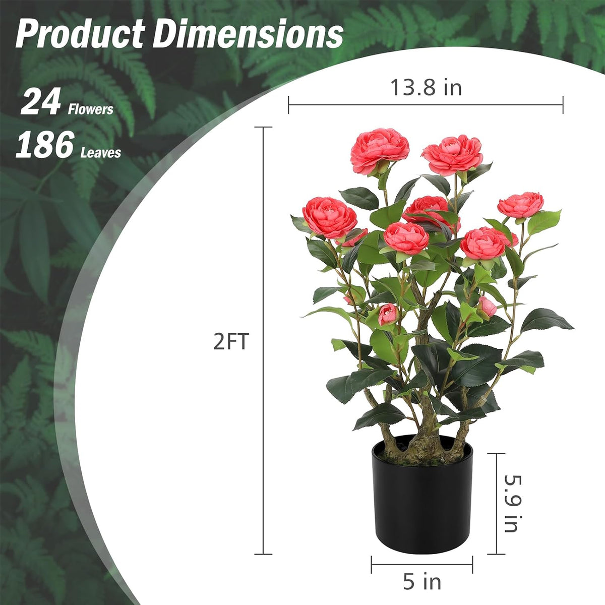 Romantic Season 2FT Pink Artificial Camellia Tree 2Pack, Faux Camellia Plant Fake Potted Camellia Flower Tree for Modern Home Office Living Room Floor Décor