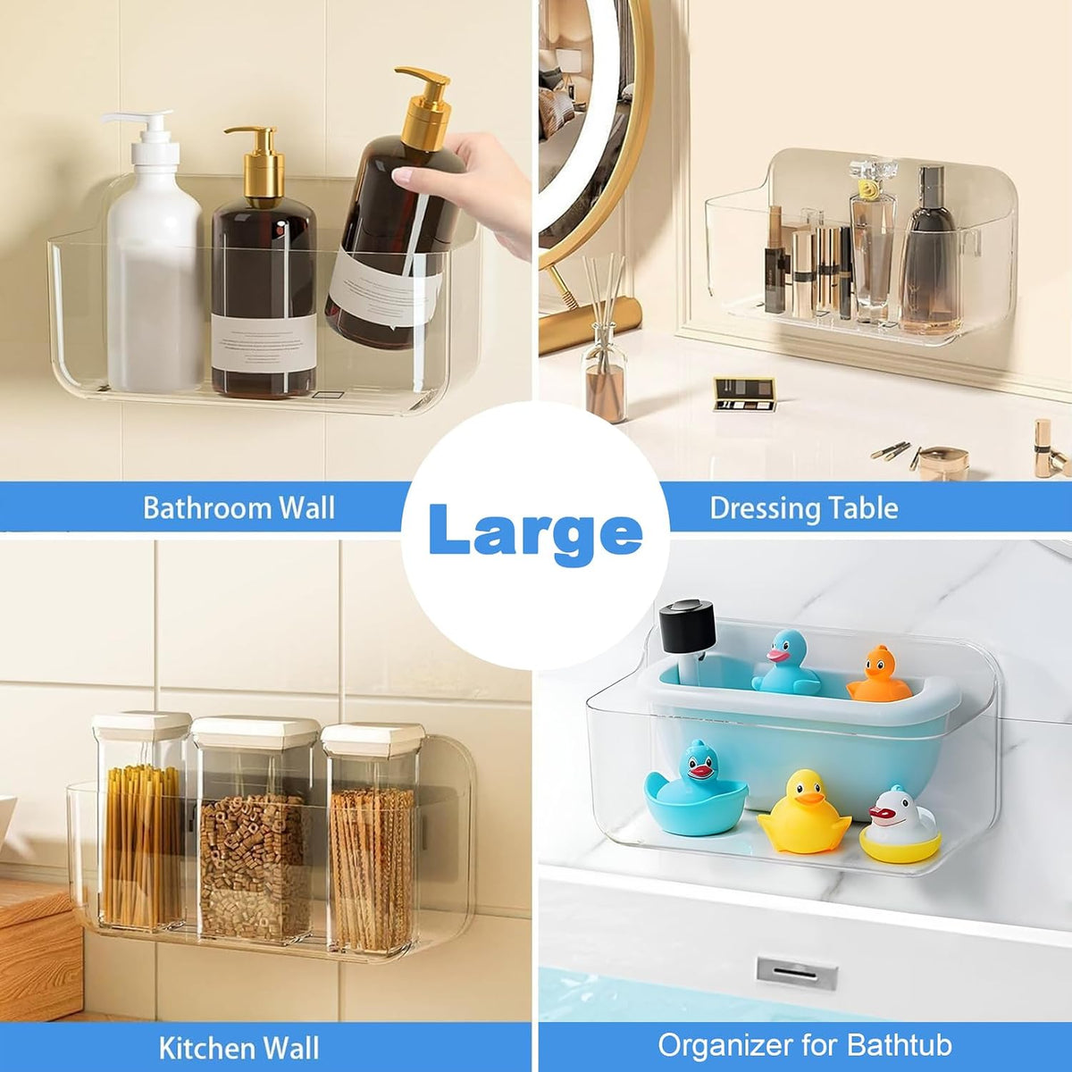 Diesisa Wall Mount Organizer, Large Adhesive Wall Self - Bathroom Shelf