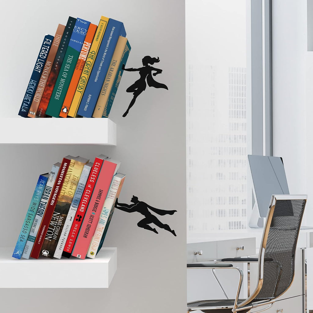 Bookends for Shelves - Superhero&Supergal - Heavy Duty Metal Book Ends