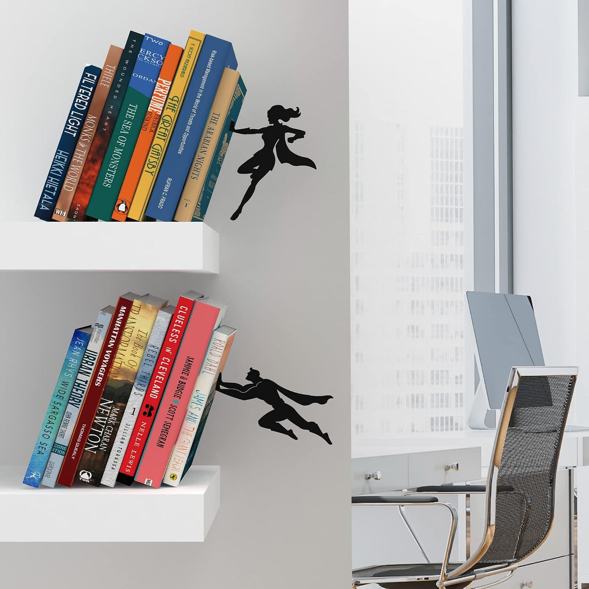 Bookends for Shelves - Superhero&Supergal - Heavy Duty Metal Book Ends