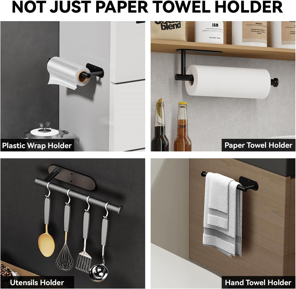 Auxmir Paper Towel Holder Under Cabinet, Self Adhesive Paper Towels Rolls Racks for Kitchen, Wall Mount Thicken Stainless Steel Rustproof, Both Available in Adhesive and Screws for Bathroom RV, Silver