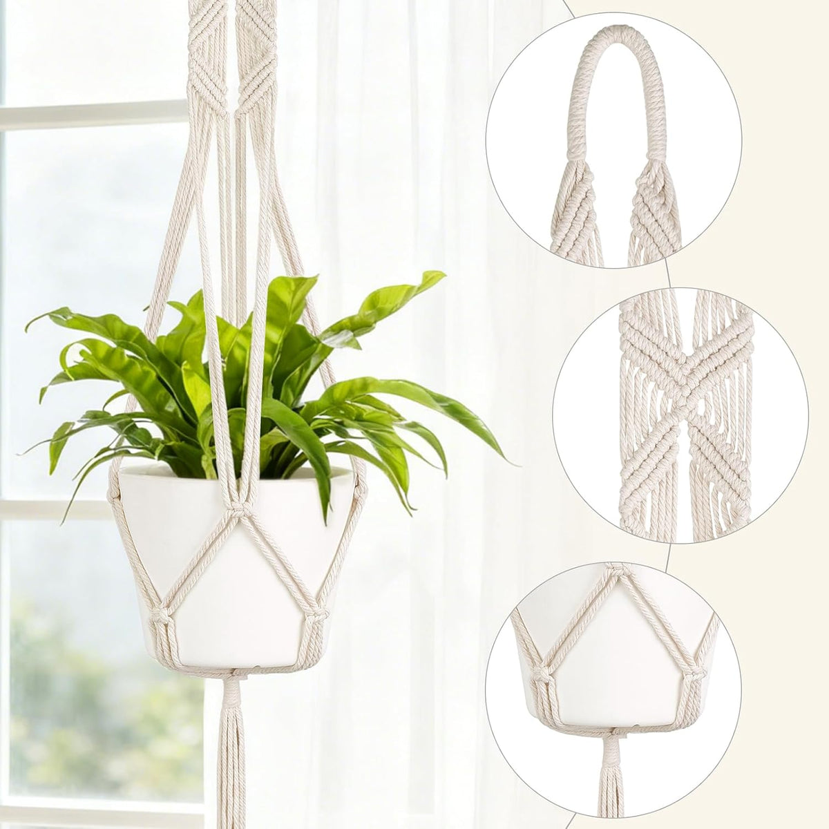 Mkono 2 Packs 43 Inch Macrame Plant Hanger Large for up to 12 Inch Pot Extra Long Hanging Plant Holder Hanging Planter Basket for Indoor Outdoor Boho Home Decor(POTS NOT Included)