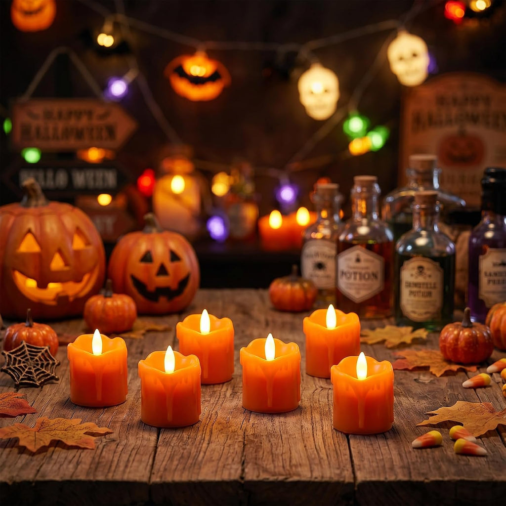 Orange Flameless Votive Candles Battery Operated with Remote Timer