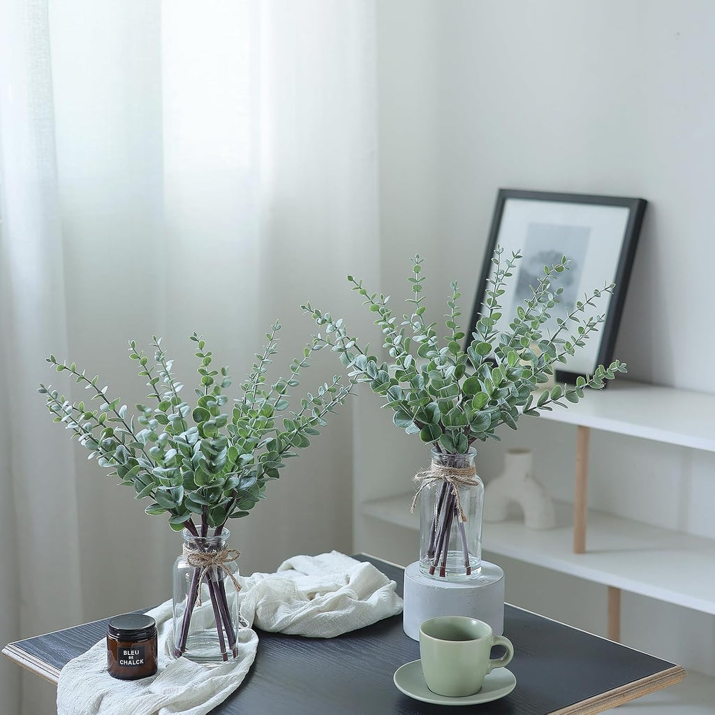 17.5" Artificial Eucalyptus Stems in Glass Vase with Faux Water(Sage Green)