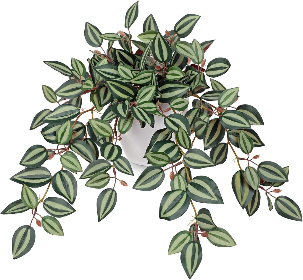 Briful Artificial Potted Plants Indoor - 18.5'' Small Faux Trailing House Plant with Cascading Vines Lifelike Fake Plants in White Plastic Pot for Shelf Desk Bathroom Home & Office Decor