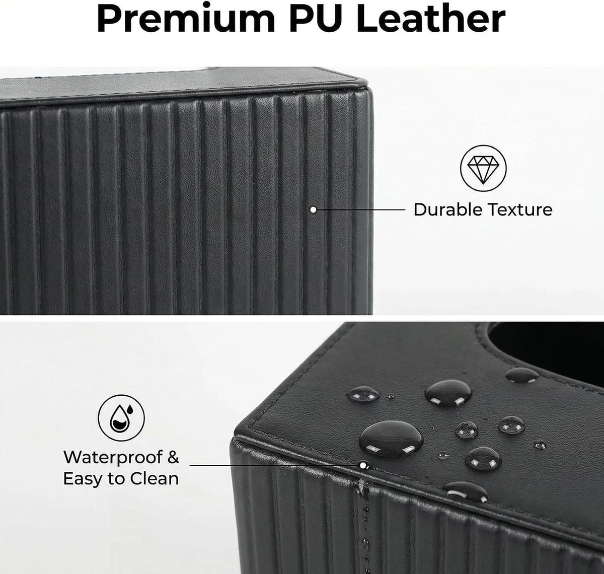 Square PU Leather Tissue Box Cover Holder with Magnetic Bottom Modern Cube Fits for Vanity, Bathroom, Bedroom, Living Room, Office,Nightstand(Black Stripe)
