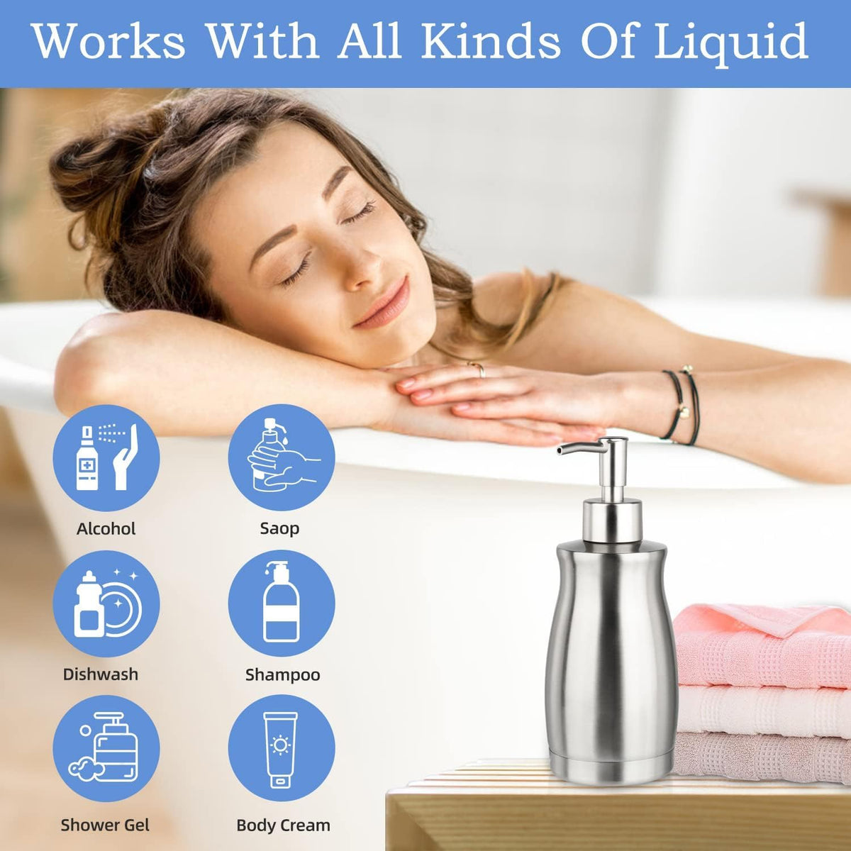 ARKTEK Stainless Steel Countertop Soap Dispenser 13.5 Oz - Rust and Leak Proof Liquid Hand Soap Pump, for Kitchen Sink, Countertops