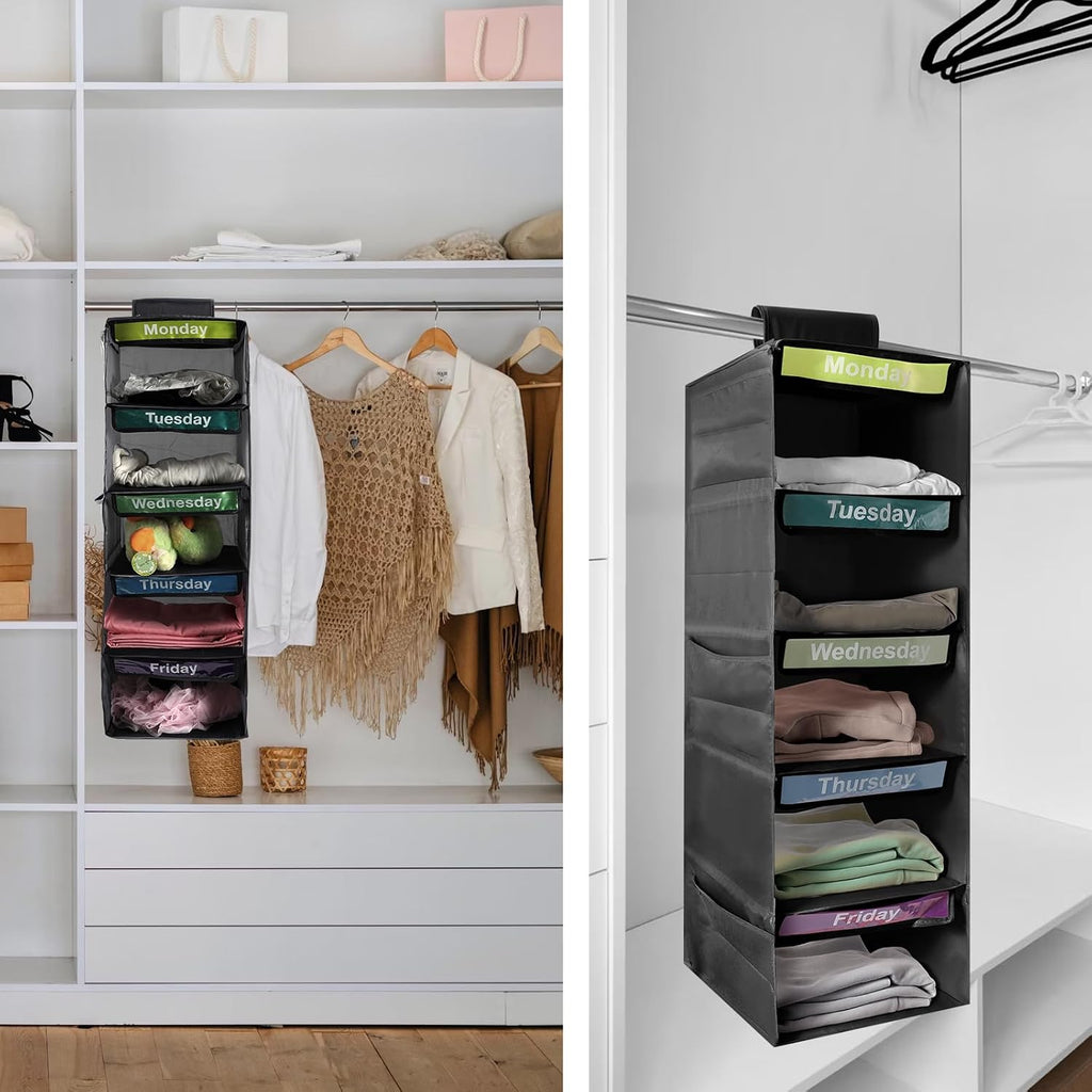 5-Shelf Weekly Clothes Organizer for Kids Days of The Week Storage (Black)