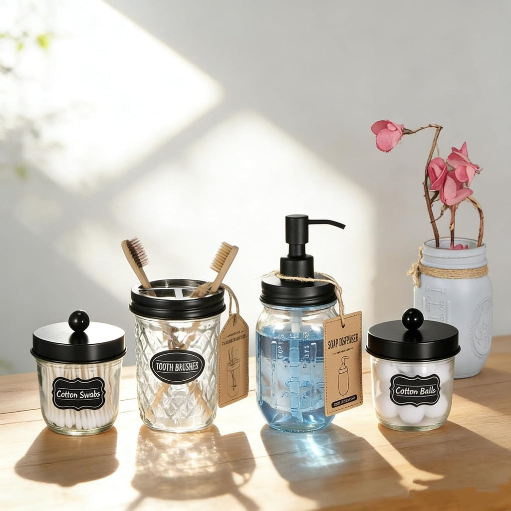 Amolliar Mason Jar Liquid Soap Dispenser, Lotion Dispenser(Black 2 Pack)