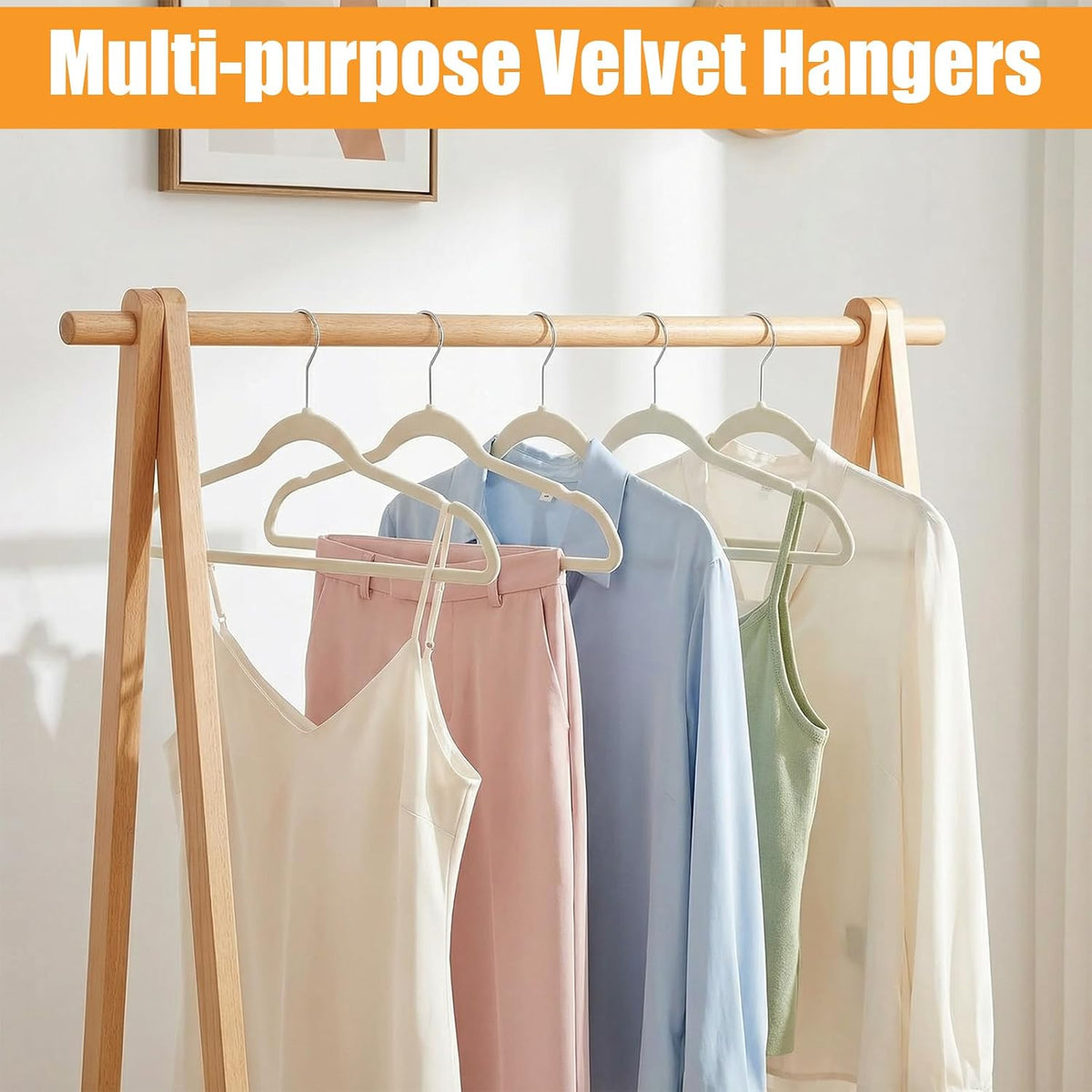 20 Pack Velvet Pants Hangers, Felt Hangers Non Slip with 360 Swivel Hook, Space Saving Slim Closet Organizer for Jean, Scarf, Towel, Coat, Beige