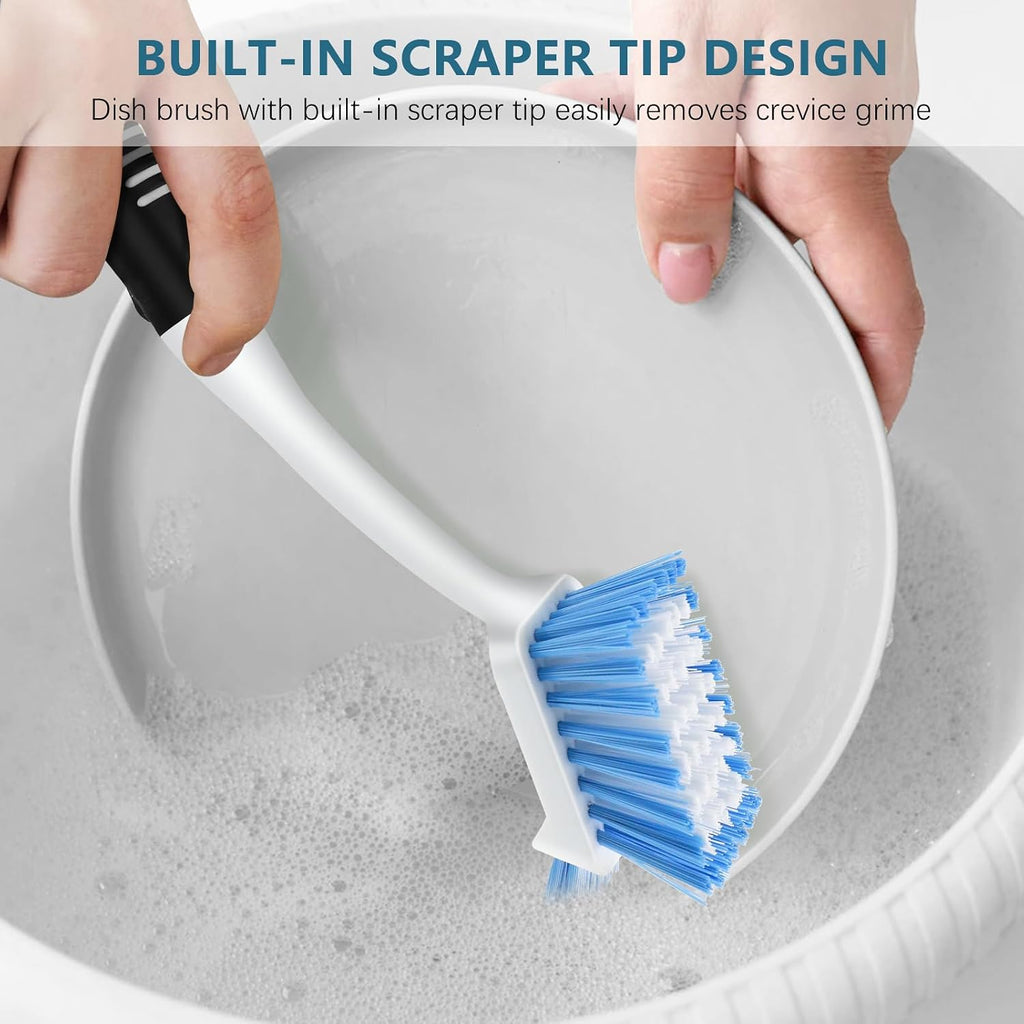 SetSail 3 Pack Dish Brush Set, Long Handle Kitchen Scrub Brush(Black Blue)