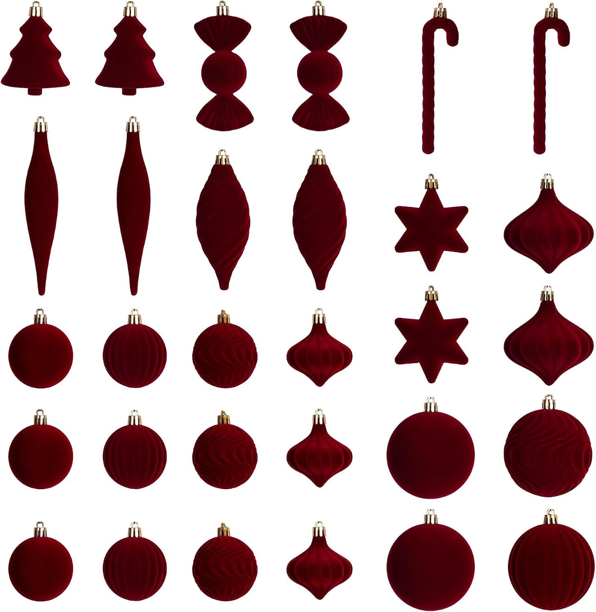 30PCS Red Velvet Christmas Ornaments Set,Burgundy Velvet Ornaments for Tree