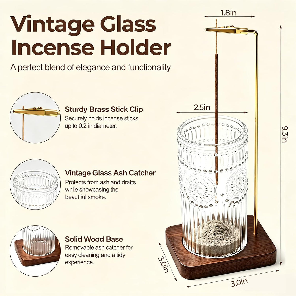 Incense Holder for Sticks, Vintage Glass Incense Burner