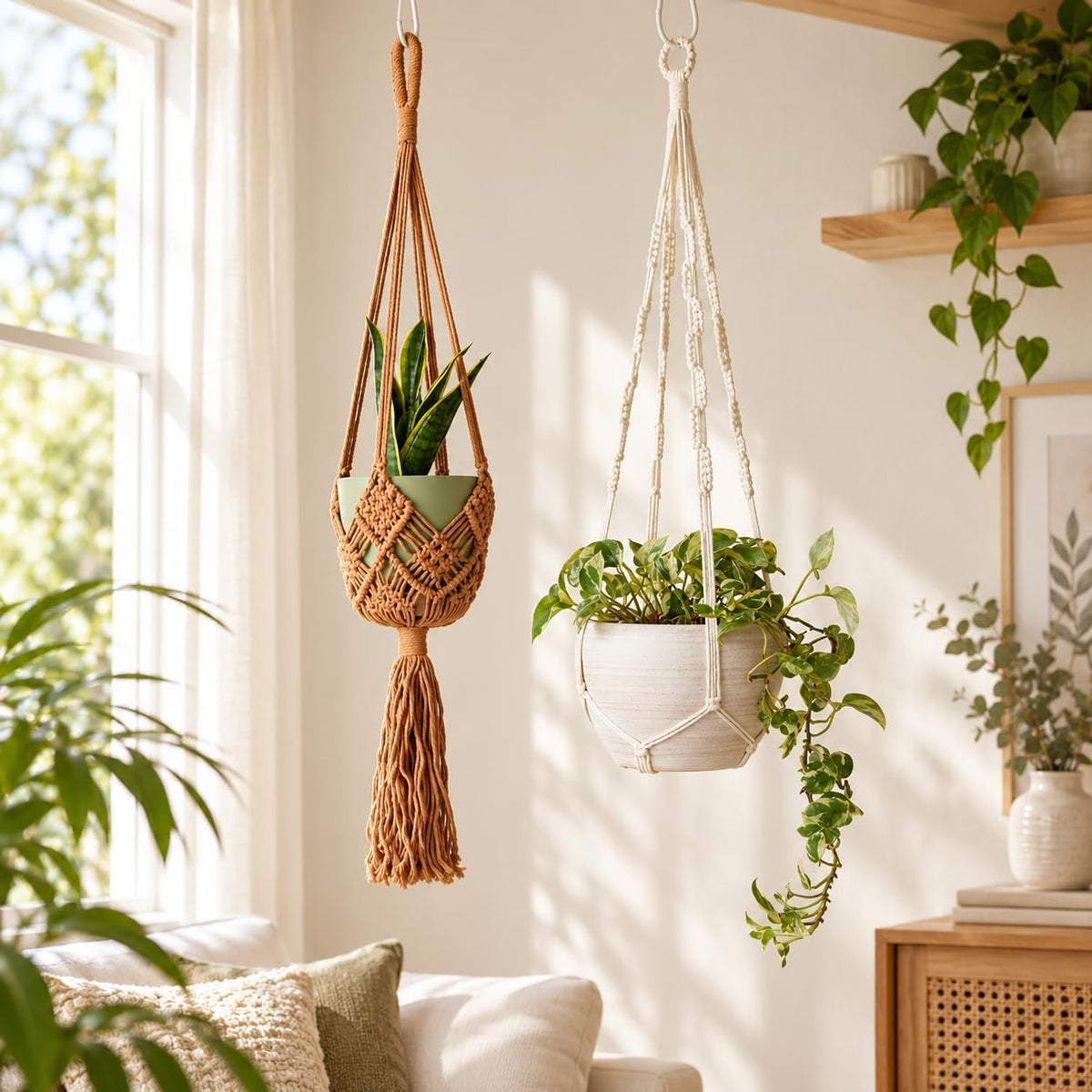 Bouqlife 2 Pack Macrame Plant Hangers Indoor Hanging Plant Holders