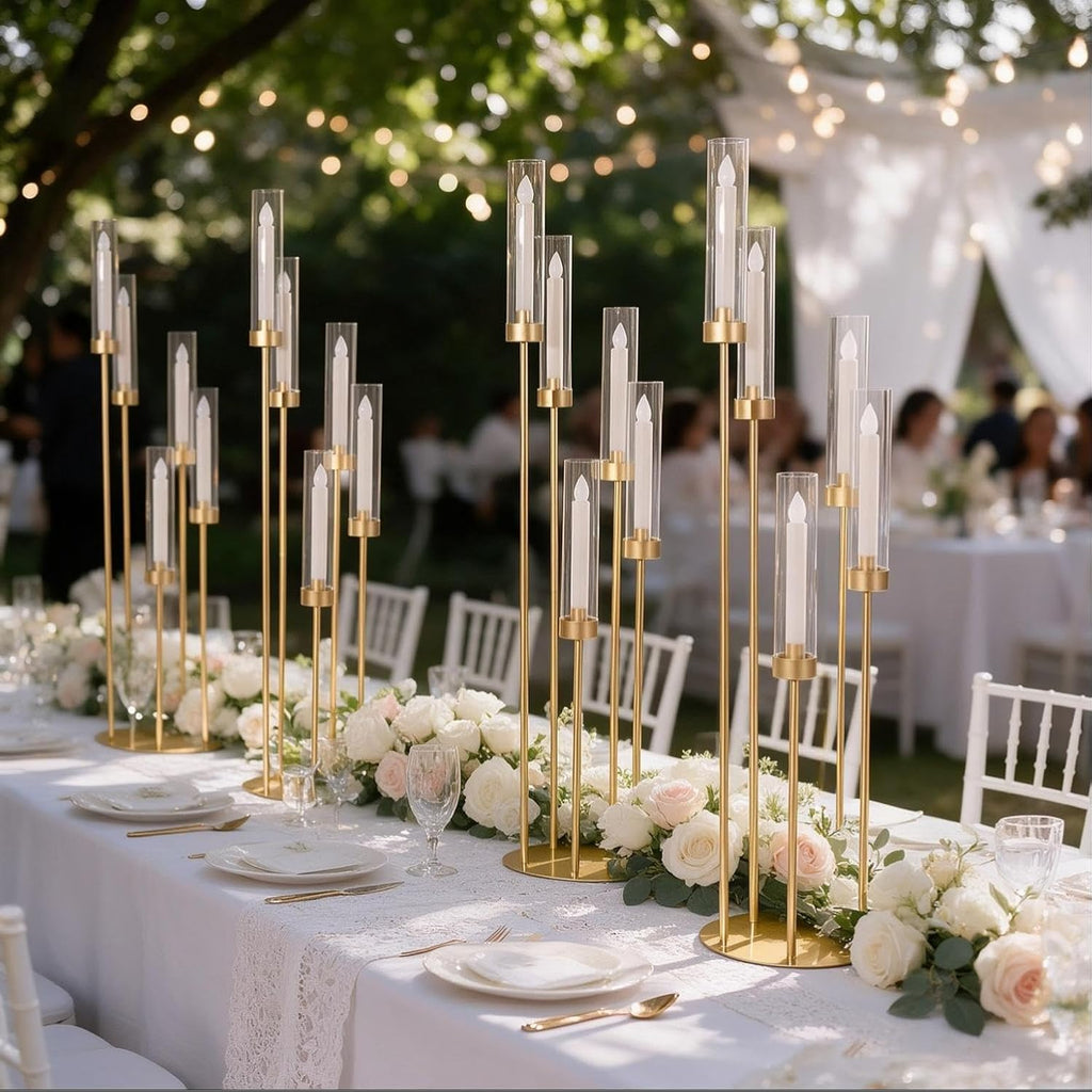 4Pcs 5 Arm Gold Candelabra Centerpieces for Table, Floor Candle Holders