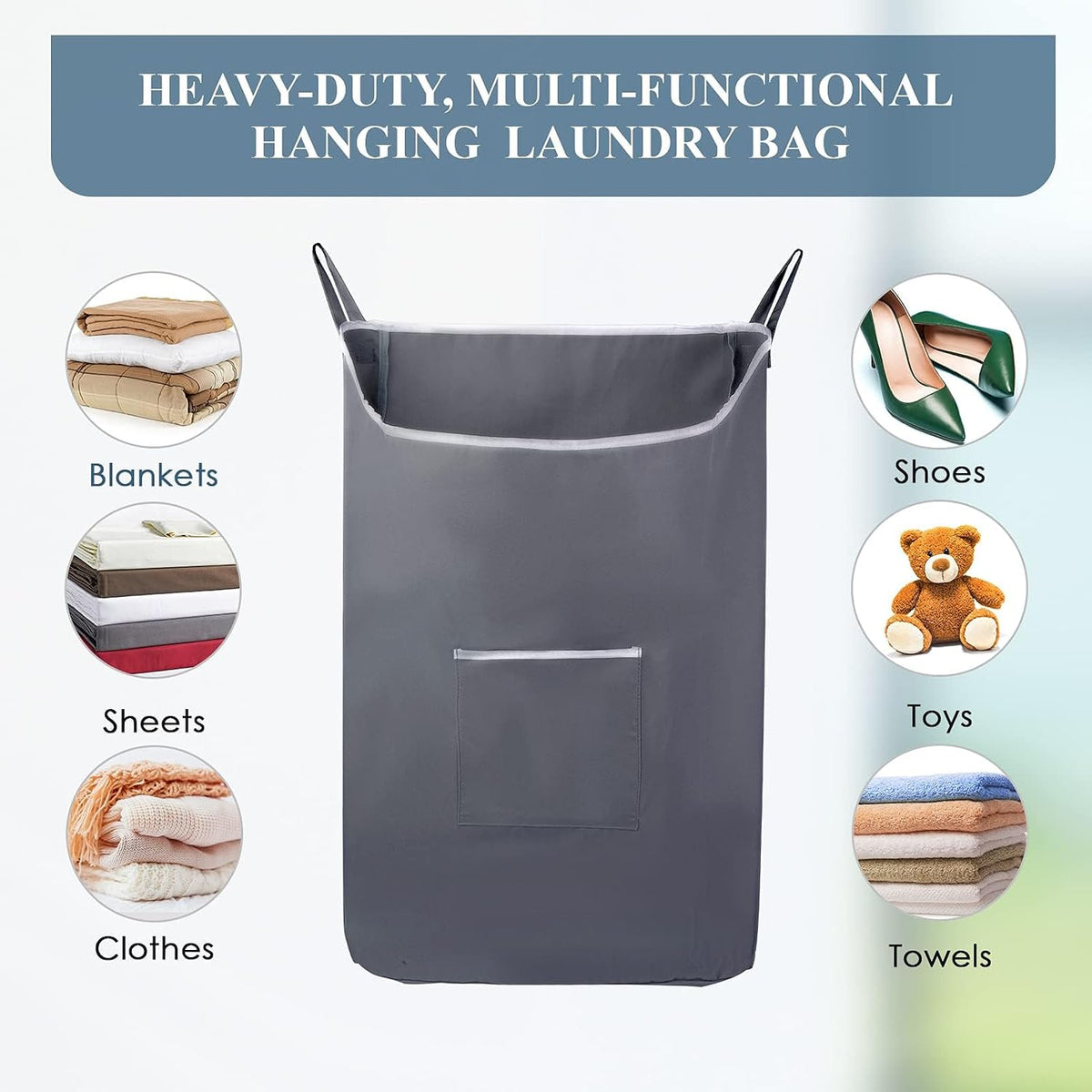 TFLC X-Large Hanging Laundry Hamper bag, 20x3.75x31", Gray-XL