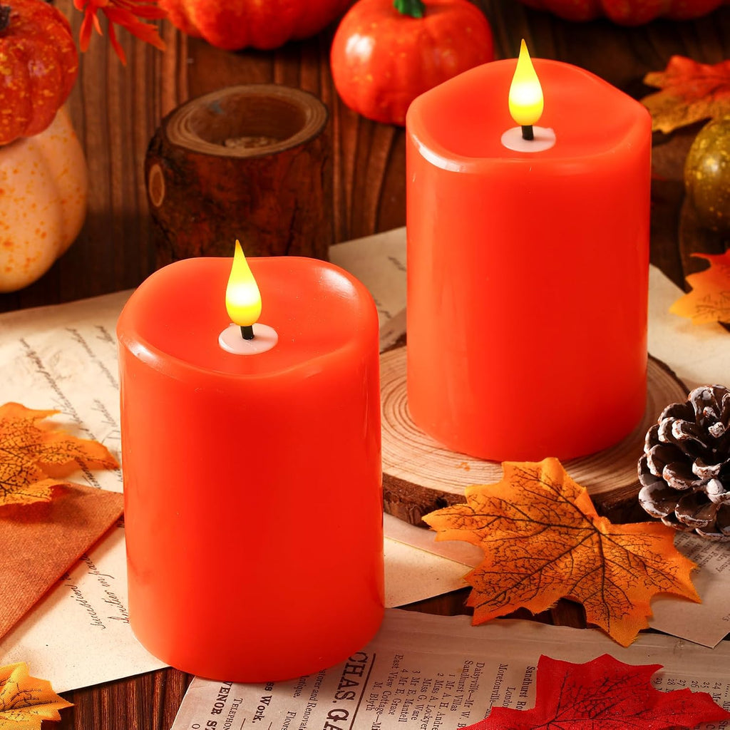 Retisee Flameless LED Candles Real Wax, 4 Pcs, Orange, 3 x 4 in