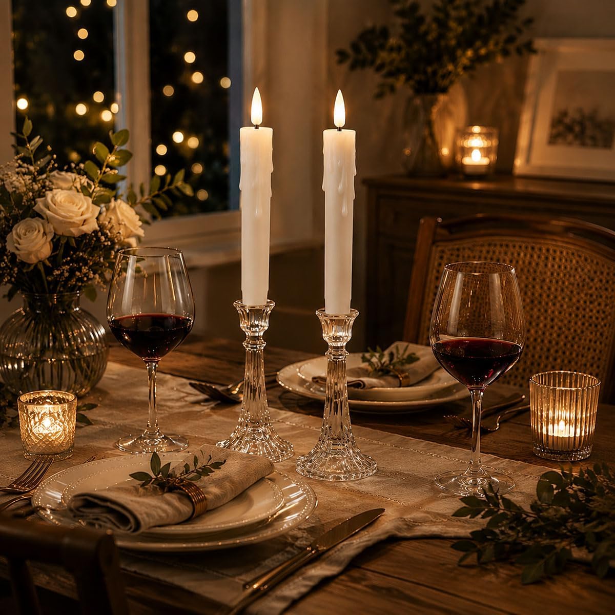 Pack of 6 Decorative Rechargeable White Taper Candles with USB Charge Warm White Light 10 Inch,Remote Flameless Christmas LED Window Candlesticks,25.5 cm Plastic Wedding Candles with Timer