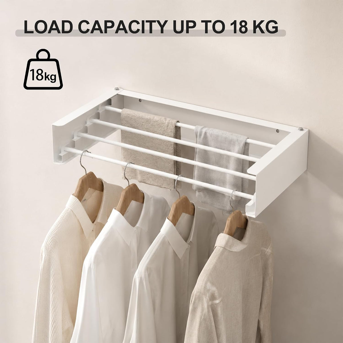 RFOUO Wall Mounted Clothes Drying Rack,White 19.7",