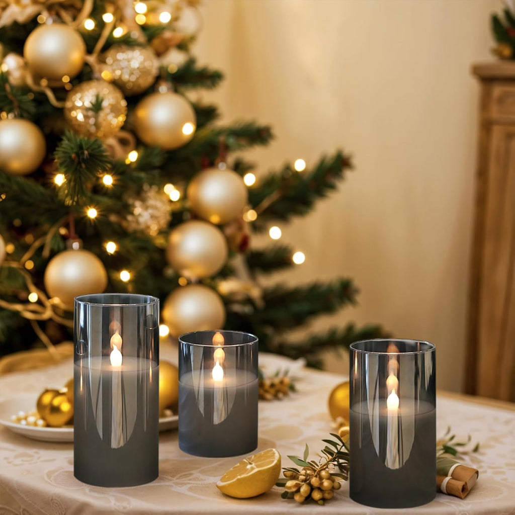 GenSwin Glass Rechargeable Flameless Candles with Remote Timer Black