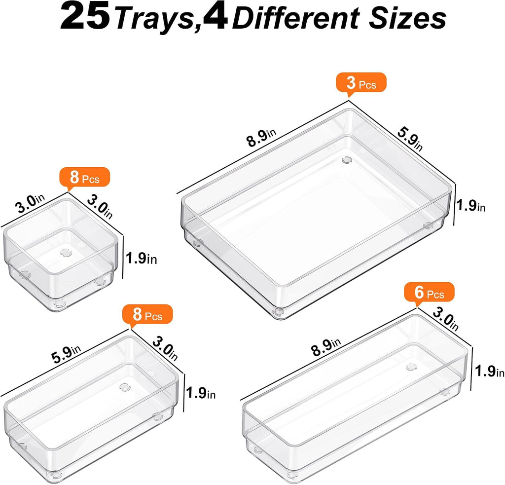 SMARTAKE 25 PCS Drawer Organizer, 4-Size Desk Drawer Organizer Trays
