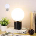 11 Inch Mid Century Modern Table Lamp, Black Bedside Lamp with White Glass Globe Shade, Metal Base Small Nightstand Lamp for Bedroom Kitchen Living Room End Table, Bulb Included